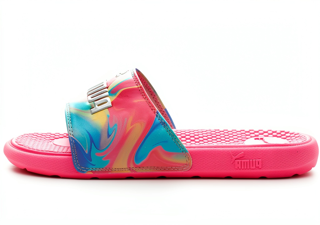 PUMA Kids Sport Sandals in tie-dye colors on a child's feet