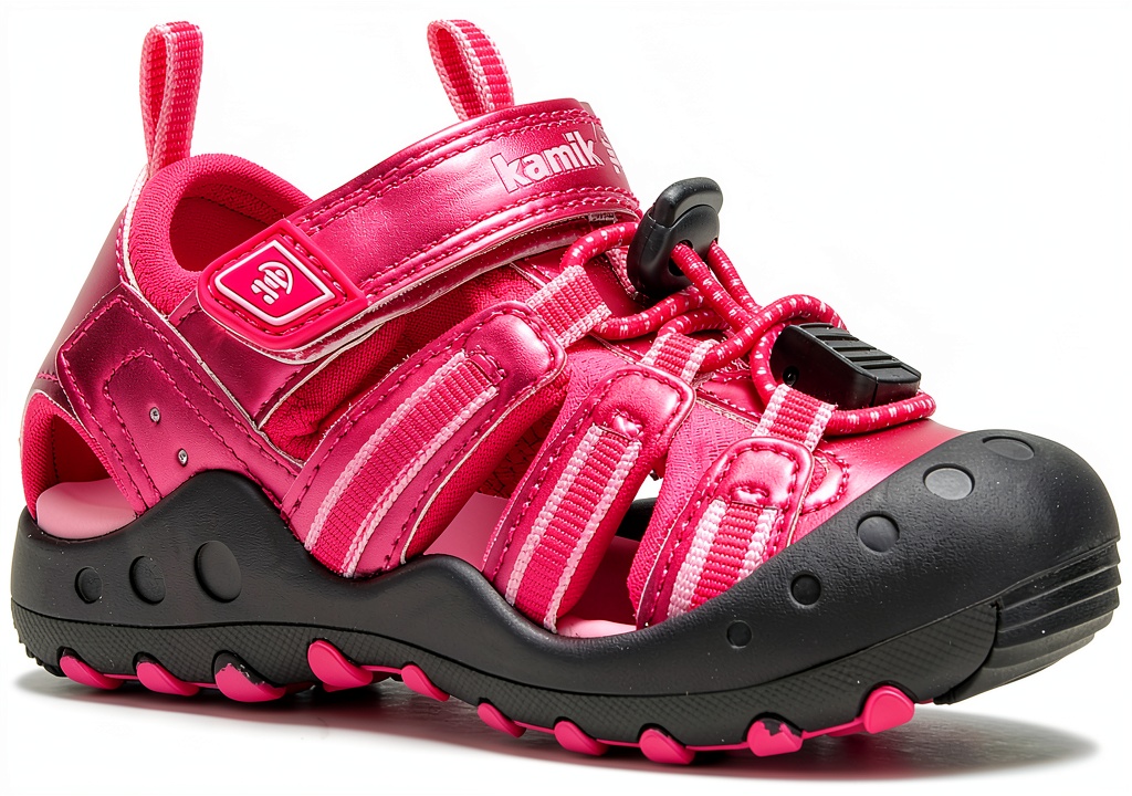 Kamik girls sport sandals in pink on a playground