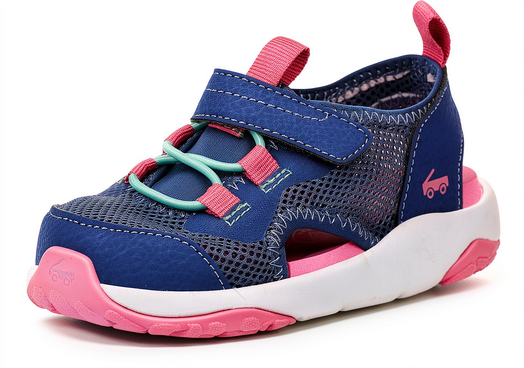 See Kai Run Girls Sport Sandals in Dark Blue on a child's foot