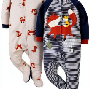Gerber Baby Boys Sleep n Play Fox Print Zipper Pajamas-0