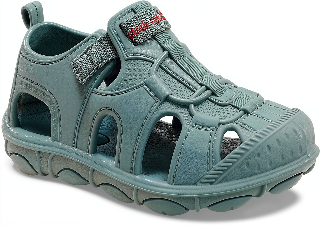 Stride Rite 360 kids sandals in Seafoam and Cobalt Blue colors on a playground