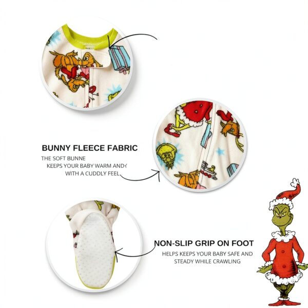 Grinch Baby Sleeper 100 Polyester Fleece Zipper Guard-2