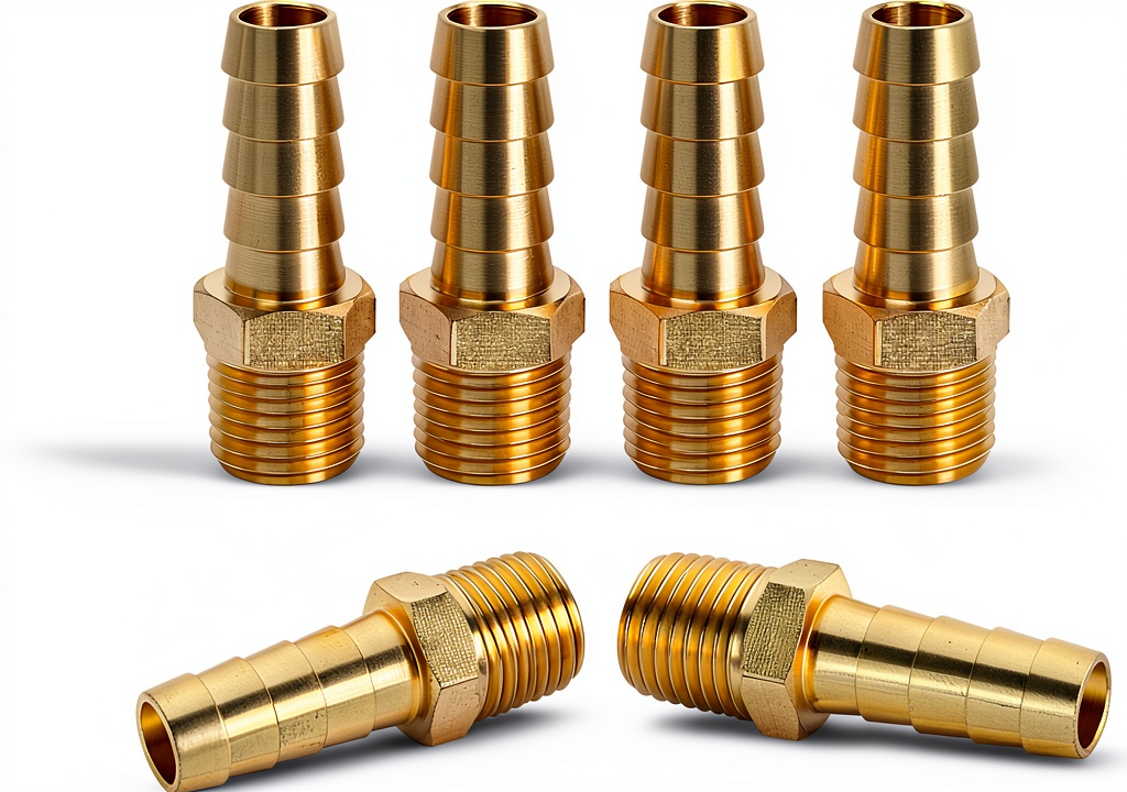 Dmikcav brass hose barb fitting showing NPT and barb ends