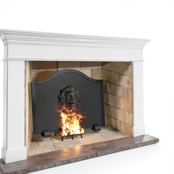 Permade Lion Iron Fireplace Back Plate 19.5in Powder Coated-3