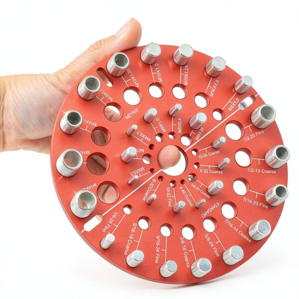 Nut and Bolt Thread Checker - 30 Standard and Metric Bolt Size Finder Bolt and Nut Identifier 15 Standard & 15 Metric Portable Thread Identifier Gauge with Hanging Hole (Circle Shape)-3