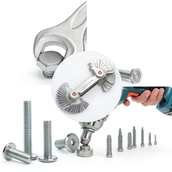 Professional Thread Gauge, 3-in-1 Thread Pitch Gauge: Metric 60°, Whitworth 55° & US SAE 60° Screw Gauge Set – Stainless Steel Thread Checker with Locking Device for Automotive, Workshop & Plumbing-2