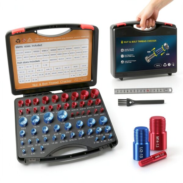 Thread Checker Set (55-Piece), Detachable Nut & Bolt Size Finder with Color-Coded Gauges, Bolt and nut Sizer, Ideal Gift for Mechanics, car Enthusiasts, DIYers, and Home Tool Kits-0