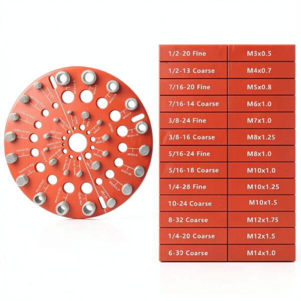 Nut and Bolt Thread Checker - 30 Standard and Metric Bolt Size Finder Bolt and Nut Identifier 15 Standard & 15 Metric Portable Thread Identifier Gauge with Hanging Hole (Circle Shape)-4