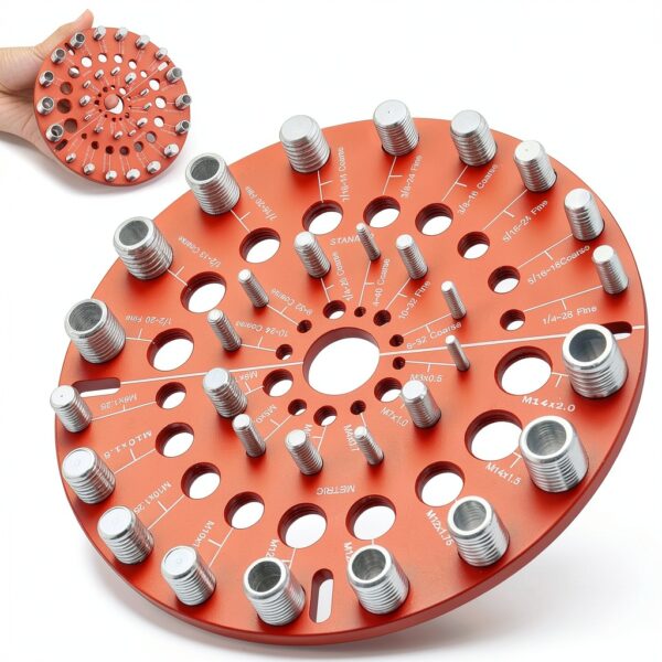 Nut and Bolt Thread Checker - 30 Standard and Metric Bolt Size Finder Bolt and Nut Identifier 15 Standard & 15 Metric Portable Thread Identifier Gauge with Hanging Hole (Circle Shape)-0