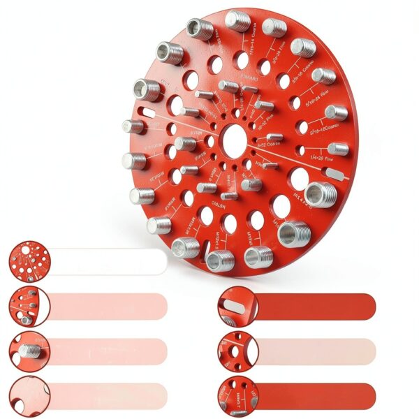 Nut and Bolt Thread Checker - 30 Standard and Metric Bolt Size Finder Bolt and Nut Identifier 15 Standard & 15 Metric Portable Thread Identifier Gauge with Hanging Hole (Circle Shape)-2